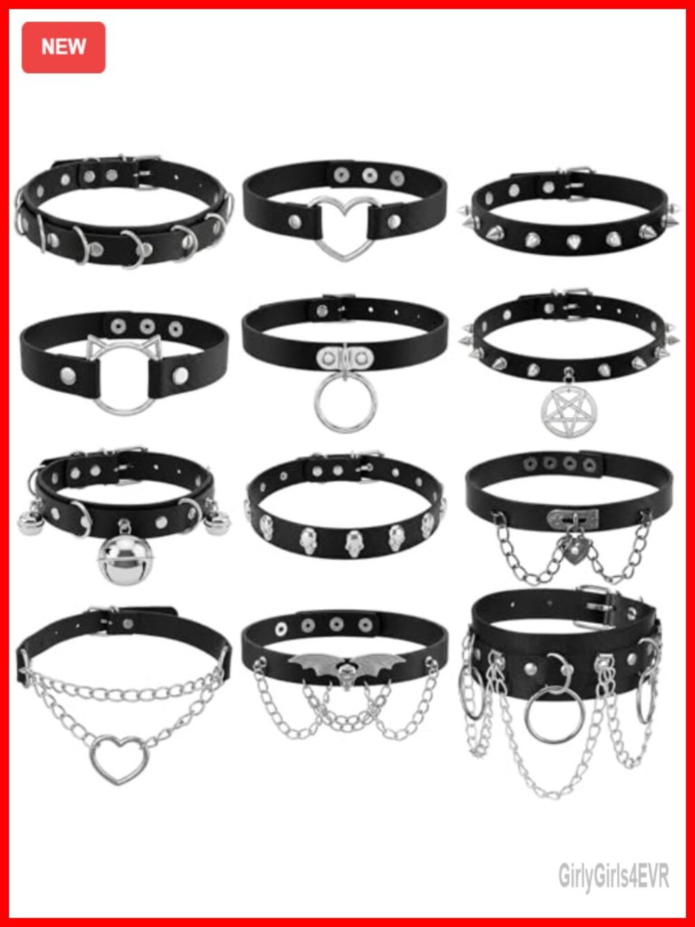 12 Pcs Punk Choker Set - Adjustable Gothic Leather Necklace Collection for